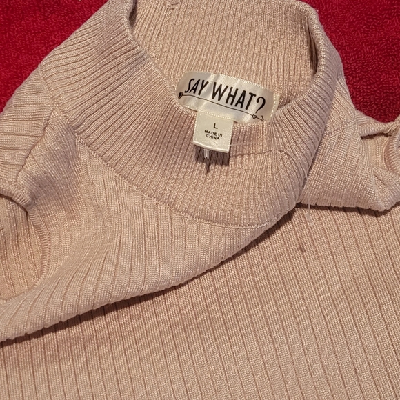 Say What? Tan Shoulderless Long Sleeve Ribbed Sweater - Picture 5 of 9